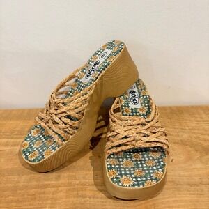 Soho VTG‎ 90s Platform Wedge Sandals chunky Raffia Braided Straps Size 8